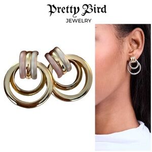Pretty Bird Jewelry Gold Gray and Pink Triple Hoop Earrings